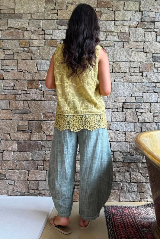 Veronica Embroidered Tank Washed Soft Ochre